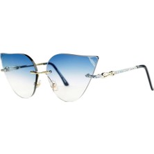 Optic Plus Çerçevesiz El Yapımı Bizote Camlı Özel Kesim Kolu Işlemeli Güneş Gözlüğü Model 7028 Mavi