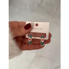 Hercy Renk Atmaz Ithal Renkli Mineli Çiçekli Halka Küpe | Mineli Gold Halka Küpe