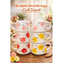 BB DESIGN El Yapımı 6'lı Çiçek Desenli Kupa Bardak