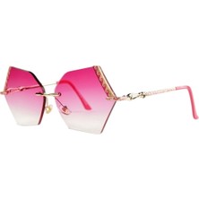 Optic Plus Çerçevesiz El Yapımı Bizote Camlı Özel Kesim Kolu Işlemeli Güneş Gözlüğü Model 7013 Pembe