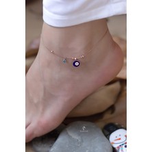 By Barun Göz Nazar Yuvarlak Lacivert Mine 925 Ayar Gümüş Halhal Rose HL-0014