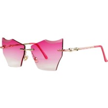 Optic Plus Çerçevesiz El Yapımı Bizote Camlı Özel Kesim Kolu Işlemeli Güneş Gözlüğü Model 7027 Pembe