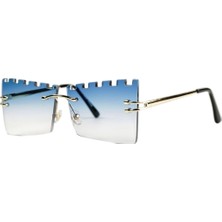 Optic Plus Çerçevesiz El Yapımı Bizote Camlı Özel Kesim Güneş Gözlüğü Model 7011 Mavi