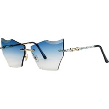 Optic Plus Çerçevesiz El Yapımı Bizote Camlı Özel Kesim Kolu Işlemeli Güneş Gözlüğü Model 7027 Mavi