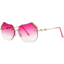 Optic Plus Çerçevesiz El Yapımı Bizote Camlı Özel Kesim Kolu Işlemeli Güneş Gözlüğü Model 7029 Pembe