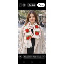 Megahan Boutique Megahan Beyaz Tig Isi El Orgu Kirmizi Güllü Atki Eldiven Takim ,sevgililer Günü, Hediye