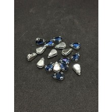 8X13 (1.3cm) Damla/armut Kasalı Dikme Cam Taş  Gümüş Kasa Koyu Mavi Taş 50 Adet