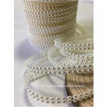 4 mm Çift Sıralı Şerit Yarım Inci Boncuk, 5 Metre Krem Renk Şerit Yarım Inci Plastik Boncuk