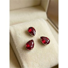 13X18MM Delikli Damla Kesim Kasalı Kristal Cam Taş - Kırmızı (20 Adet) - Dikmeli Boncuk