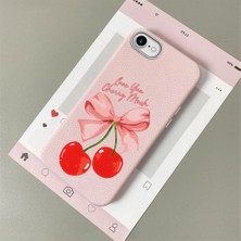 HONTINGA iPhone 7 ile Uyumlu Kılıfı Deri Dokusu Anti Düşme Yumuşak Silikon Telefon Kılıfı Vişne Desen K7-3083