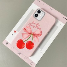 HONTINGA iPhone 11 ile Uyumlu Kılıfı Deri Dokusu Anti Düşme Yumuşak Silikon Telefon Kılıfı Vişne Desen K7-3083