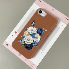 HONTINGA iPhone 8 ile Uyumlu Kılıfı Deri Dokusu Anti Düşme Yumuşak Silikon Telefon Kılıfı Çiçek Desen K7-3084