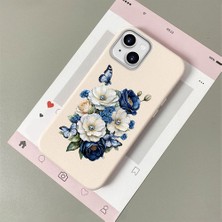 HONTINGA iPhone 15 Plus ile Uyumlu Kılıfı Deri Dokusu Anti Düşme Yumuşak Silikon Telefon Kılıfı Çiçek Desen K7-3084