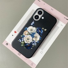 HONTINGA iPhone 16 ile Uyumlu Kılıfı Deri Dokusu Anti Düşme Yumuşak Silikon Telefon Kılıfı Çiçek Desen K7-3084