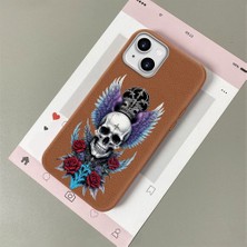 HONTINGA iPhone 15 Plus ile Uyumlu Kılıfı Deri Dokusu Anti Düşme Yumuşak Silikon Telefon Kılıfı Sanatsal Desen K7-3081