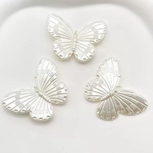 Akrilik Delikli Beyaz Sedefli Kelebek Boncuk 30MM 25 Adet B:63