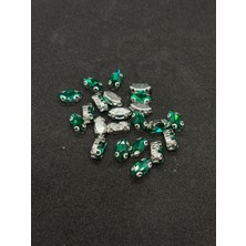 5X10 (1 Cm) Mekik Kasalı Dikme Cam Taş  Gümüş Kasa Yeşil Taş 50 Adet