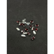 7X15(1.5 Cm) Mekik Kasalı Dikme Cam Taş 50 Adet Gümüş Bordo Cam Taş