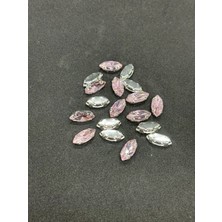 7X15(1.5 Cm) Mekik Kasalı Dikme Cam Taş 50 Adet Gümüş Kasa Pembe Cam Taş
