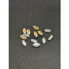 7X15(1.5 Cm) Mekik Kasalı Dikme Cam Taş 50 Adet Gümüş Kasa Sarı Cam Taş