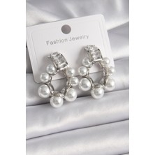 Lokiboo Pirinç Gümüş Renk Su Yolu Zirkon Taşlı Incili Halka Model Kadın Küpe - TJ-BKP9619