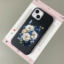 HONTINGA iPhone 15 Plus ile Uyumlu Kılıfı Deri Dokusu Anti Düşme Yumuşak Silikon Telefon Kılıfı Çiçek Desen K7-3084