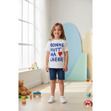 Monila Kız Çocuk Beyaz Baskılı Pamuklu Bisiklet Yaka T-Shirt