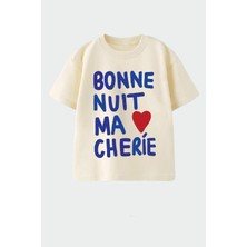 Monila Kız Çocuk Beyaz Baskılı Pamuklu Bisiklet Yaka T-Shirt