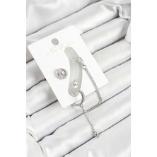 Lokiboo Pirinç Halka Figürlü Zirkon Taşlı Gümüş Renk 3'lü Kıkırdak Kadın Küpe Set - TJ-BKP10662