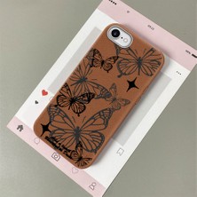 HONTINGA iPhone 8 ile Uyumlu Kılıfı Deri Dokusu Anti Düşme Yumuşak Silikon Telefon Kılıfı Kelebek Desen K7-3085