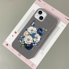 HONTINGA iPhone 15 Plus ile Uyumlu Kılıfı Deri Dokusu Anti Düşme Yumuşak Silikon Telefon Kılıfı Çiçek Desen K7-3084