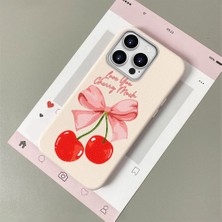 HONTINGA iPhone 15 Pro ile Uyumlu Kılıfı Deri Dokusu Anti Düşme Yumuşak Silikon Telefon Kılıfı Vişne Desen K7-3083