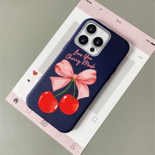 HONTINGA iPhone 16 Pro ile Uyumlu Kılıfı Deri Dokusu Anti Düşme Yumuşak Silikon Telefon Kılıfı Vişne Desen K7-3083