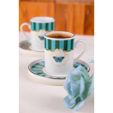 Tabak Evi Porselen Butterfly Collection Altın Yaldızlı Kahve Fincanı 85CC Yeşil 2 Li