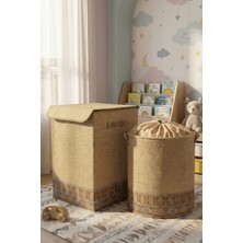 HomyJRs Homyjr’s 2’li Saklama Seti (Kapaklı Büyük Kutu + Büzgülü Fileli Sepet) Jüt Görünümlü Organizer