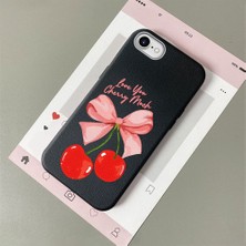 HONTINGA iPhone 8 ile Uyumlu Kılıfı Deri Dokusu Anti Düşme Yumuşak Silikon Telefon Kılıfı Vişne Desen K7-3083