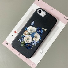 HONTINGA iPhone 8 ile Uyumlu Kılıfı Deri Dokusu Anti Düşme Yumuşak Silikon Telefon Kılıfı Çiçek Desen K7-3084