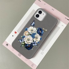 HONTINGA iPhone 12 ile Uyumlu Kılıfı Deri Dokusu Anti Düşme Yumuşak Silikon Telefon Kılıfı Çiçek Desen K7-3084
