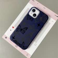 HONTINGA iPhone 15 Plus ile Uyumlu Kılıfı Deri Dokusu Anti Düşme Yumuşak Silikon Telefon Kılıfı Kelebek Desen K7-3085