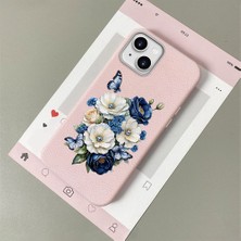 HONTINGA iPhone 15 Plus ile Uyumlu Kılıfı Deri Dokusu Anti Düşme Yumuşak Silikon Telefon Kılıfı Çiçek Desen K7-3084
