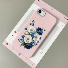 HONTINGA iPhone 8 ile Uyumlu Kılıfı Deri Dokusu Anti Düşme Yumuşak Silikon Telefon Kılıfı Çiçek Desen K7-3084