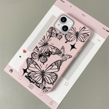 HONTINGA iPhone 15 Plus ile Uyumlu Kılıfı Deri Dokusu Anti Düşme Yumuşak Silikon Telefon Kılıfı Kelebek Desen K7-3085