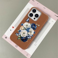 HONTINGA iPhone 14 Pro Max ile Uyumlu Kılıfı Deri Dokusu Anti Düşme Yumuşak Silikon Telefon Kılıfı Çiçek Desen K7-3084
