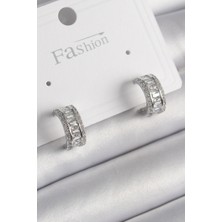 Lokiboo Pirinç Gümüş Renk Zirkon Taşlı Halka Model Kadın Küpe - TJ-BKP9988