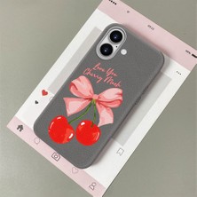 HONTINGA iPhone 16 ile Uyumlu Kılıfı Deri Dokusu Anti Düşme Yumuşak Silikon Telefon Kılıfı Vişne Desen K7-3083