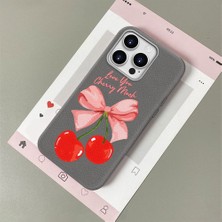 HONTINGA iPhone 16 Pro ile Uyumlu Kılıfı Deri Dokusu Anti Düşme Yumuşak Silikon Telefon Kılıfı Vişne Desen K7-3083