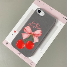 HONTINGA iPhone 7 ile Uyumlu Kılıfı Deri Dokusu Anti Düşme Yumuşak Silikon Telefon Kılıfı Vişne Desen K7-3083