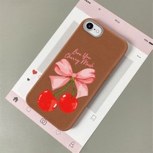 HONTINGA iPhone 8 ile Uyumlu Kılıfı Deri Dokusu Anti Düşme Yumuşak Silikon Telefon Kılıfı Vişne Desen K7-3083