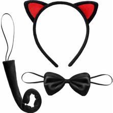 Najmaddin Kırmızı Kulaklı Kedi Kostüm Seti – Taç, Papyon, Kuyruk