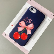 HONTINGA iPhone 7 ile Uyumlu Kılıfı Deri Dokusu Anti Düşme Yumuşak Silikon Telefon Kılıfı Vişne Desen K7-3083